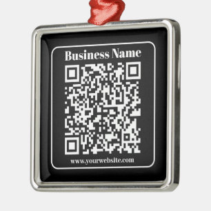 Ornement Carré Argenté Code QR modifiable noir et blanc style moderne rét