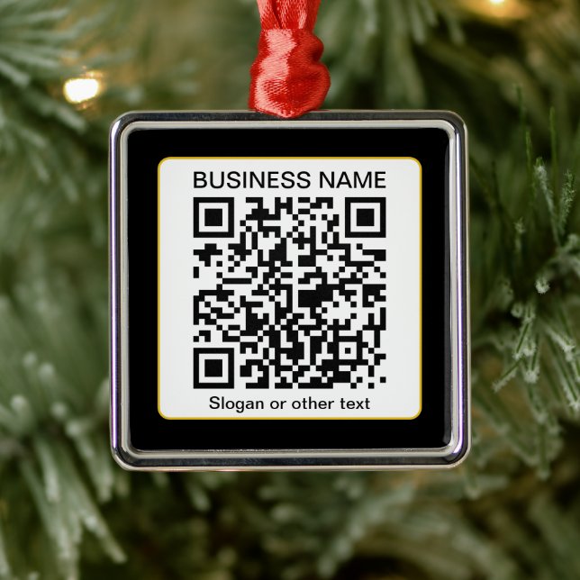 Ornement Carré Argenté Code QR numérisable modifiable + votre nom d'entre (Arbre)