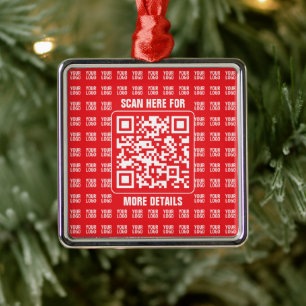 Ornement Carré Argenté Code QR promotionnel (modifiable) avec Motif Logo