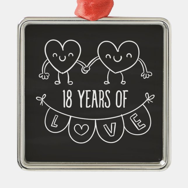 Ornement Carré Argenté Coeurs de calèche-cadeaux du 18e anniversaire (Devant)