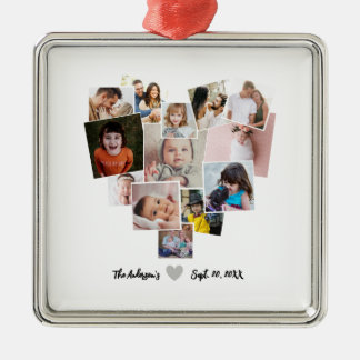 Ornement Carré Argenté Collage photo Love Heart