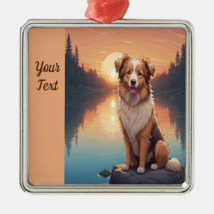 Ornement Carré Argenté Collie Shepherd par le lac