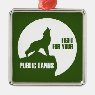 Ornement Carré Argenté Combattre Pour Votre Loup De Terres Publiques