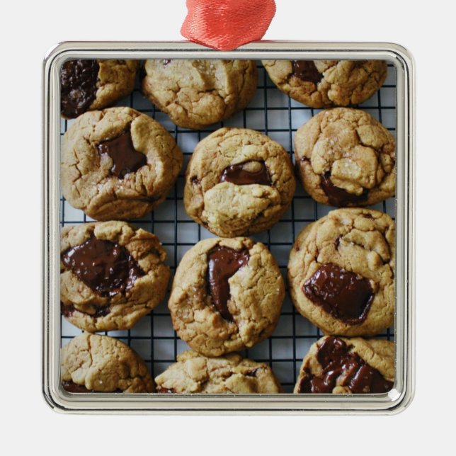 Ornement Carré Argenté Cookies de chips au chocolat (Devant)
