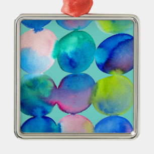 Ornement Carré Argenté Couleur cool bleu aquarelle art abstrait