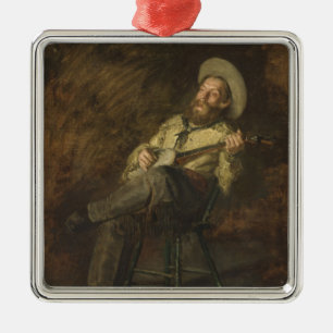 Ornement Carré Argenté Cowboy Jouer le Banjo et chanter de la musique cou