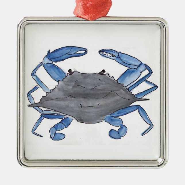 Ornement Carré Argenté Crabe bleu   (Devant)