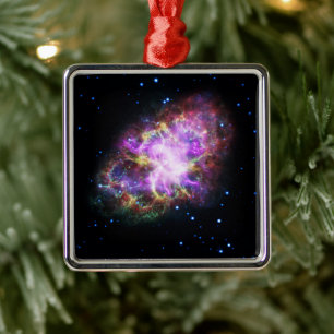 Ornement Carré Argenté Crabe Nebula Supernova Remnant Hubble Composite