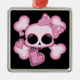 Ornement Carré Argenté Crâne rose mignon