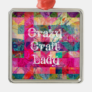 Ornement Carré Argenté Crazy Craft Lady Colorful Motif Vibrant Artisanat