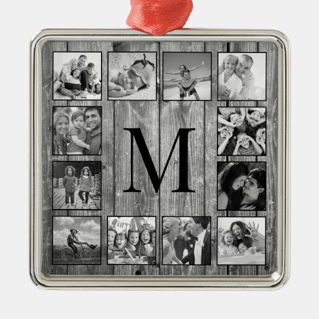 Ornement Carré Argenté Create Your Custom Photo Collage Rustic Farmhouse (Devant)