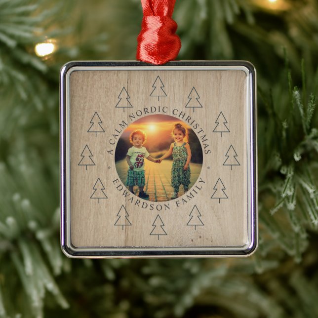 Ornement Carré Argenté Create your own nordic family photo christmas (Arbre)