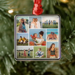 Ornement Carré Argenté Créez votre propre collage de 9 photos