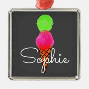 Ornement Carré Argenté crème glacée pop art cadeau personnel