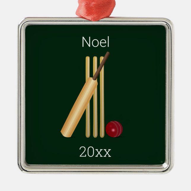 Ornement Carré Argenté Cricket modifiable avec billet (Devant)