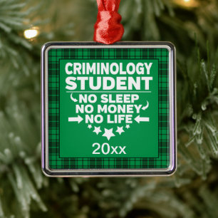 Ornement Carré Argenté Criminologie Collège Étudiant Green Plaid Noël