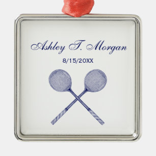 Ornement Carré Argenté Crossed Squash Racquets Blue