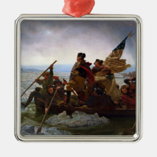 Ornement Carré Argenté Crossing Delaware 1776 : Général George Washington