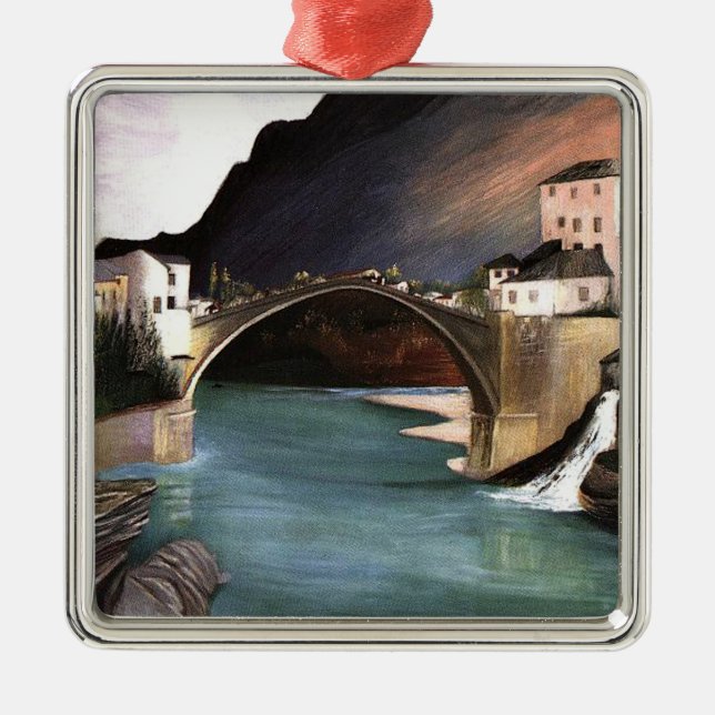 Ornement Carré Argenté Csontvary- Pont romain à Mostar, (Devant)