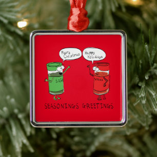 Ornement Carré Argenté Cuisine de Noël Épices de chef amusants