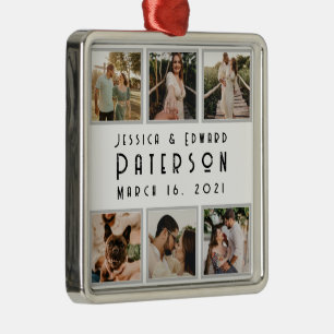 Ornement Carré Argenté Customize It, Love Photos Modern Personalized Gift