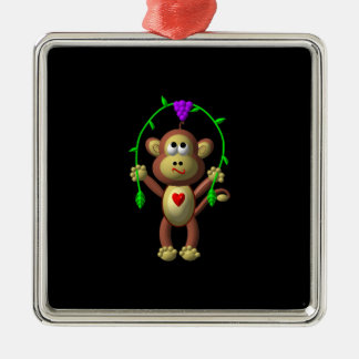 Ornement Carré Argenté Cute 3-D Look Monkey