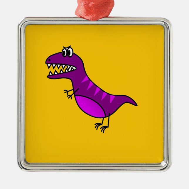 Ornement Carré Argenté Cute cartoon angry purple dinosaure (Devant)