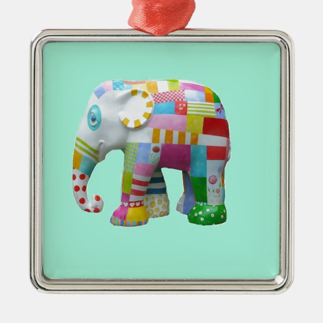 Ornement Carré Argenté Cute toy retro elephant whimsical colourful (Devant)