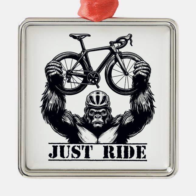 Ornement Carré Argenté Cyclisme Juste Ride Gorilla (Devant)