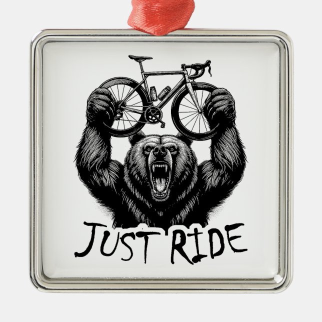 Ornement Carré Argenté Cyclisme Juste Ride Ours (Devant)