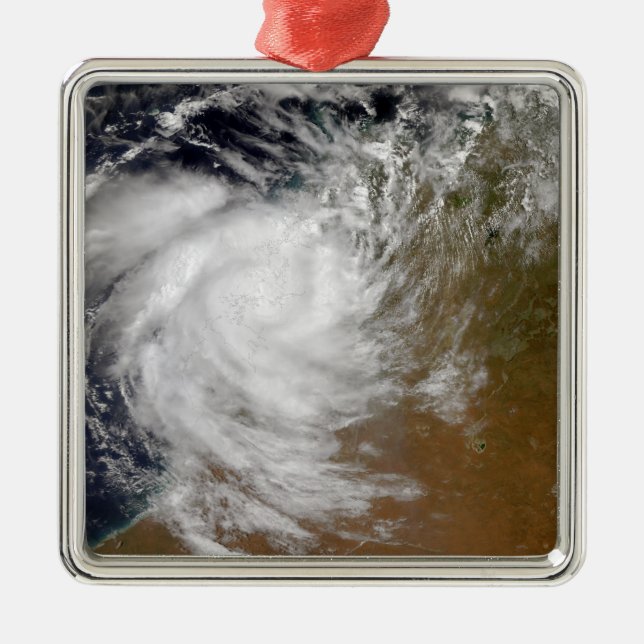 Ornement Carré Argenté Cyclone tropical Magda débarque en Australie (Devant)
