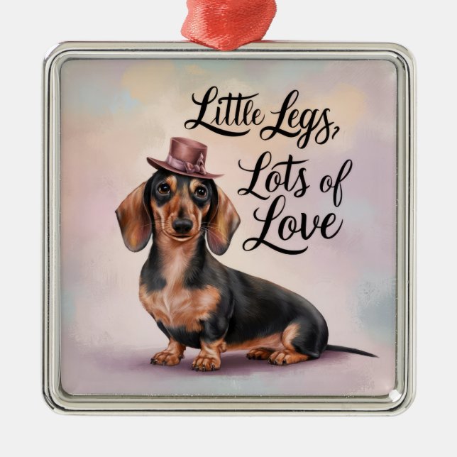 Ornement Carré Argenté Dachshund Petits Jambes Beaucoup d'amour (Devant)