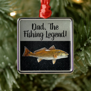 Ornement Carré Argenté Dad Fishing Legend Redfish Fisherman Angler Fish