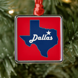 Ornement Carré Argenté Dallas Texas Lone Star State Map Texan Noël