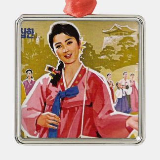 Ornement Carré Argenté Dames coréennes portant un Hanbok