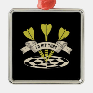 Ornement Carré Argenté Darts - Je frapperais ce Bullseye