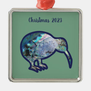 Ornement Carré Argenté Décor de Noël des oiseaux Pāua Kiwi