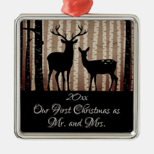 Ornement Carré Argenté Deer Rustic Woodland Premier Noël en tant que M. e