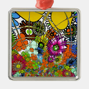 Ornement Carré Argenté Dernier motif floral Extraordinaire coloré Art