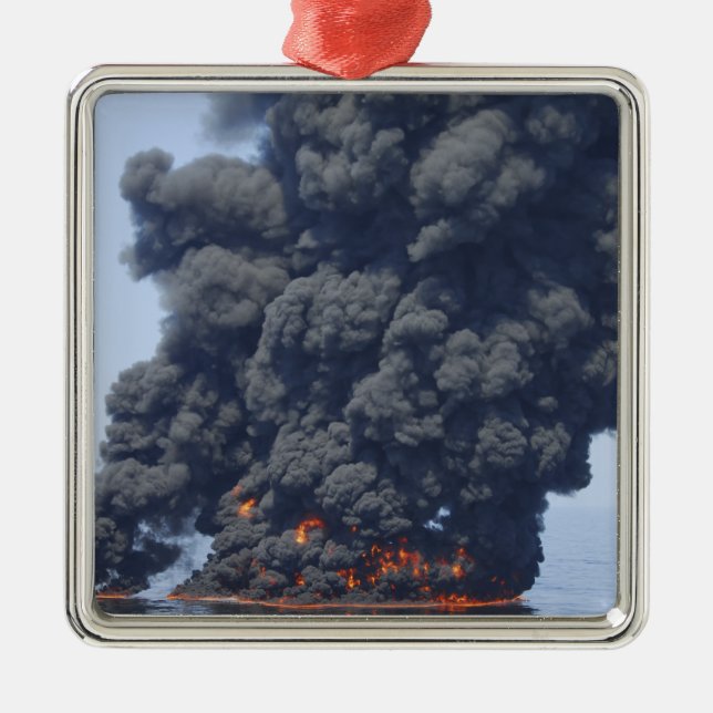 Ornement Carré Argenté Des nuages sombres de fumée et de feu émergent 2 (Devant)