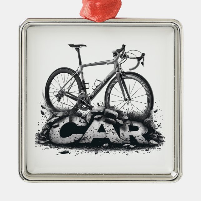 Ornement Carré Argenté Des Vélos Sur Des Voitures (Devant)