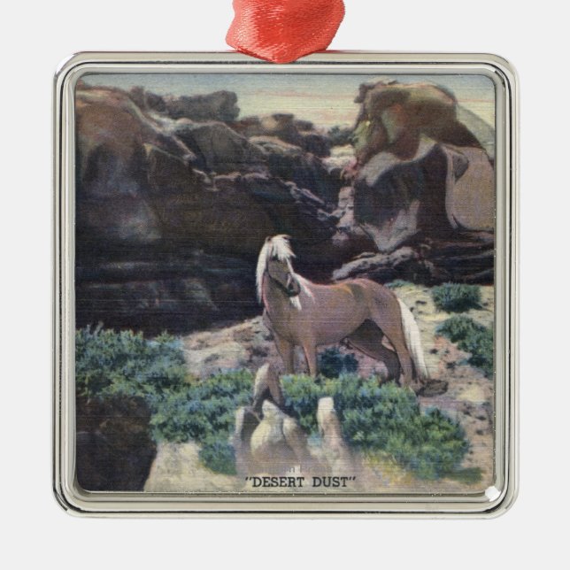Ornement Carré Argenté Désert rouge, WY - étalon sauvage de palomino (Devant)