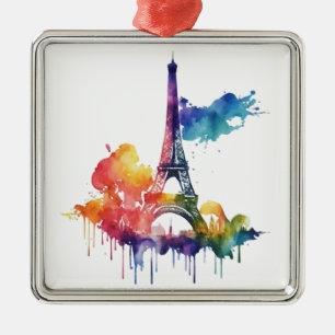 Ornement Carré Argenté Design parisien avec plaques colorées