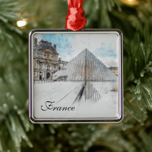 Ornement Carré Argenté Dessin aquarelle du Louvre Paris, France (Arbre)