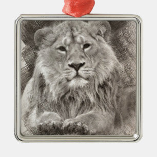 Ornement Carré Argenté Dessin Lion