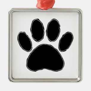 Ornement Carré Argenté Dessin Paw Chien En Noir