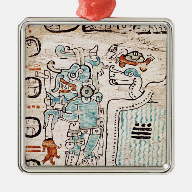 Ornement Carré Argenté Détail d'un codex maya (Devant)