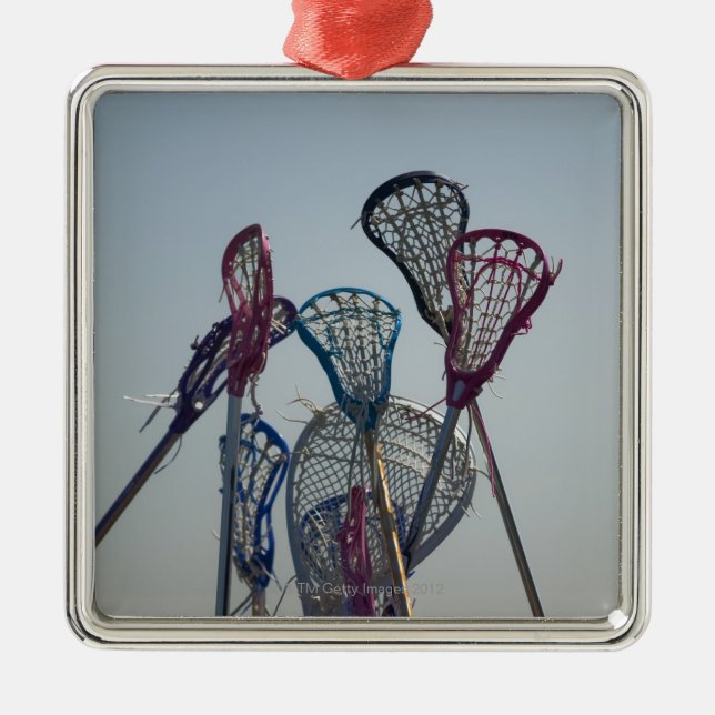 Ornement Carré Argenté Détails de jeu de lacrosse (Devant)