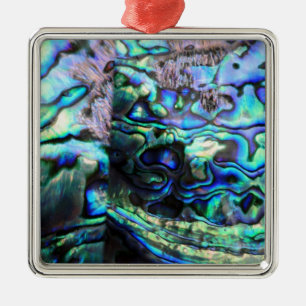 Ornement Carré Argenté Détails de la coquille d'Abalone paua