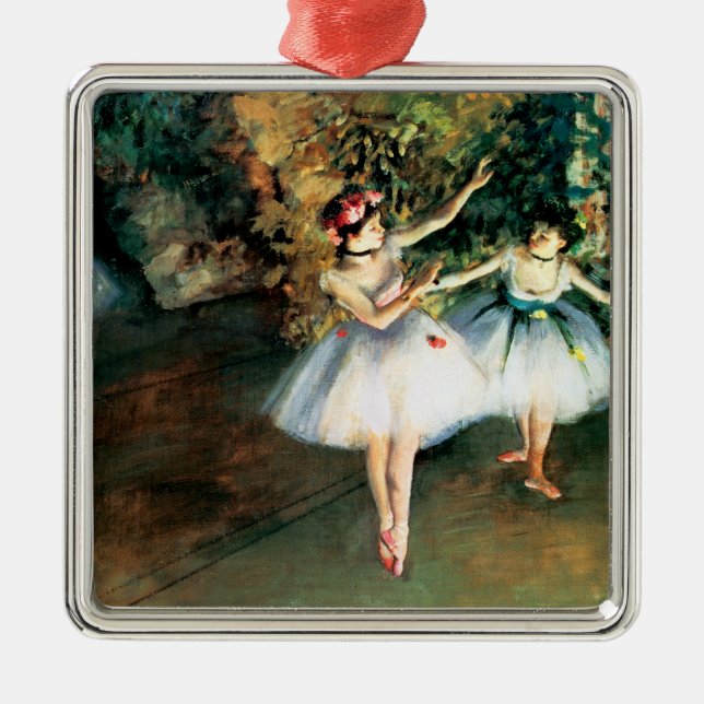Ornement Carré Argenté Deux danseurs sur scène par Degas (Devant)